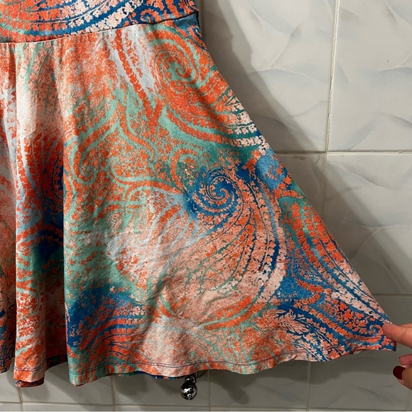 LRL S Coral Pink Blue Paisley Lace Up Tie Dye Drop Waist Ruffle Boho Y2K Dress - Picture 4 of 8